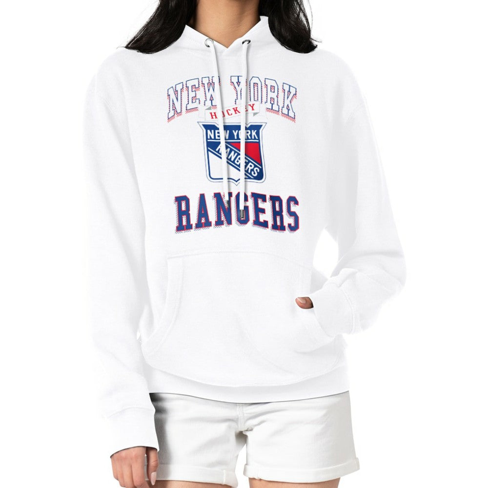 New York Rangers G-III 4Her by Carl Banks Women's Team Logo Tri-Blend Fleece Pullover Hoodie - White | NHL Lifestyle