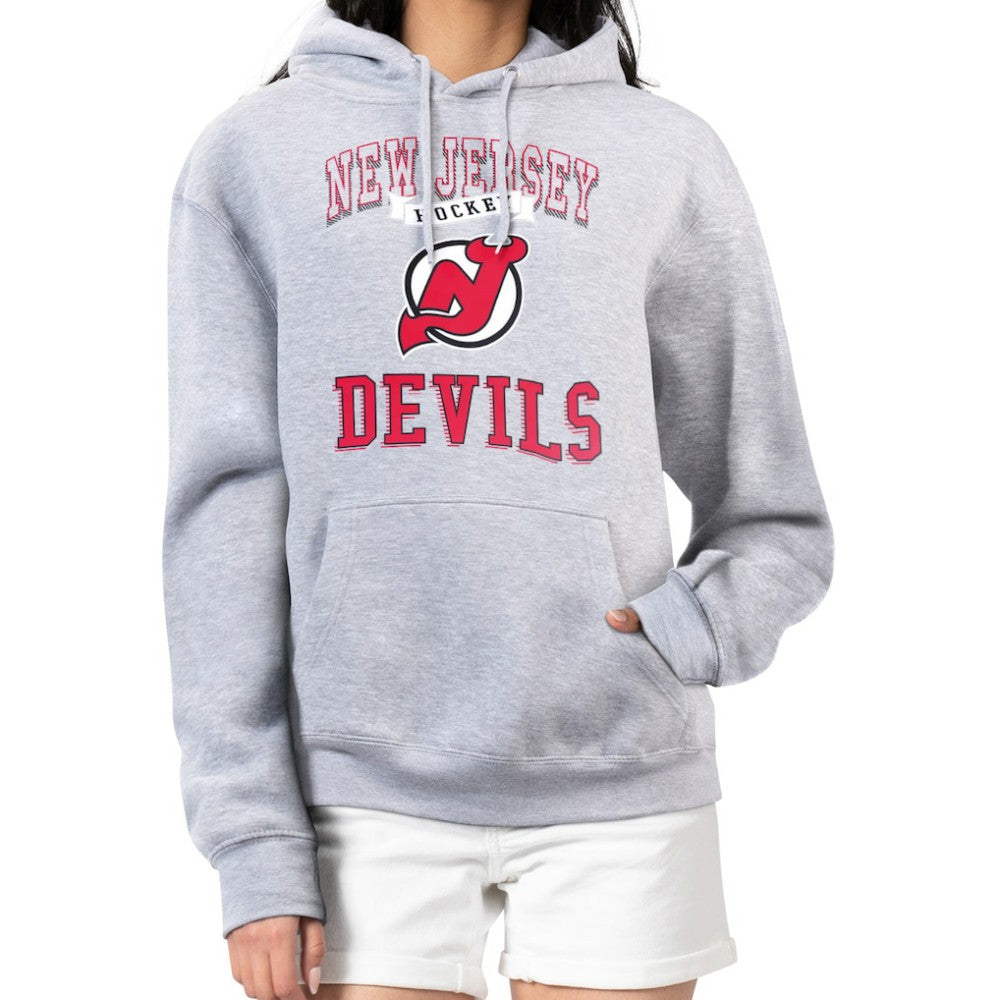 New Jersey Devils G-III 4Her by Carl Banks Women's Team Logo Tri-Blend Fleece Pullover Hoodie - Heather Gray | NHL Clearance