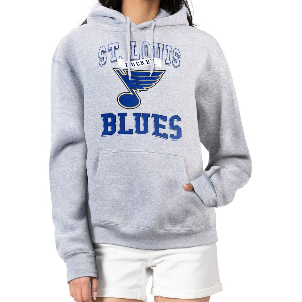 St. Louis Blues G-III 4Her by Carl Banks Women's Team Logo Tri-Blend Fleece Pullover Hoodie - Heather Gray | NHL Lifestyle