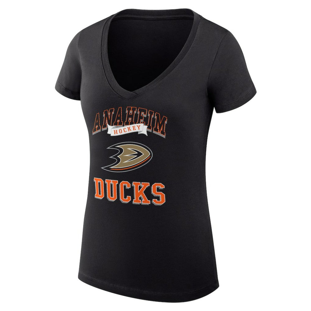 Anaheim Ducks G-III 4Her by Carl Banks Women's Super-Slim Fit Lightweight Team Logo Graphic V-Neck T-Shirt - Black | NHL Lifestyle