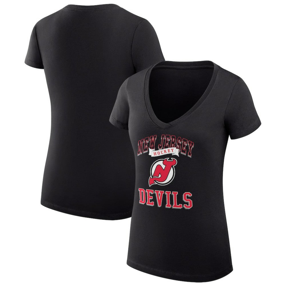 New Jersey Devils G-III 4Her by Carl Banks Women's Super-Slim Fit Lightweight Team Logo Graphic V-Neck T-Shirt - Black | NHL near me