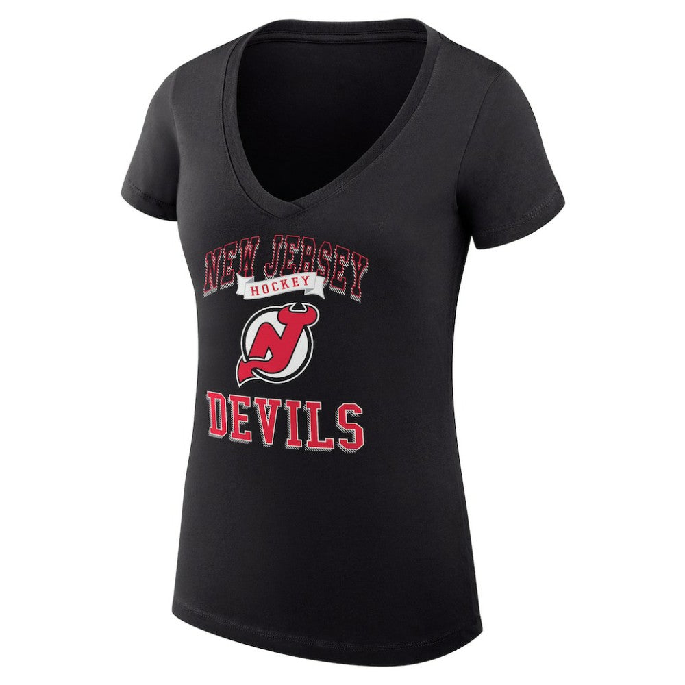 New Jersey Devils G-III 4Her by Carl Banks Women's Super-Slim Fit Lightweight Team Logo Graphic V-Neck T-Shirt - Black | NHL near me