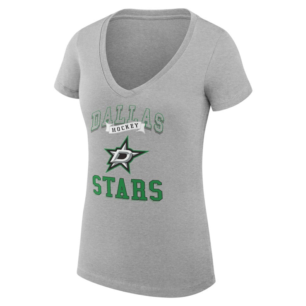 Dallas Stars G-III 4Her by Carl Banks Women's Super-Slim Fit Lightweight Team Logo Graphic V-Neck T-Shirt - Heather Gray | NHL Clearance