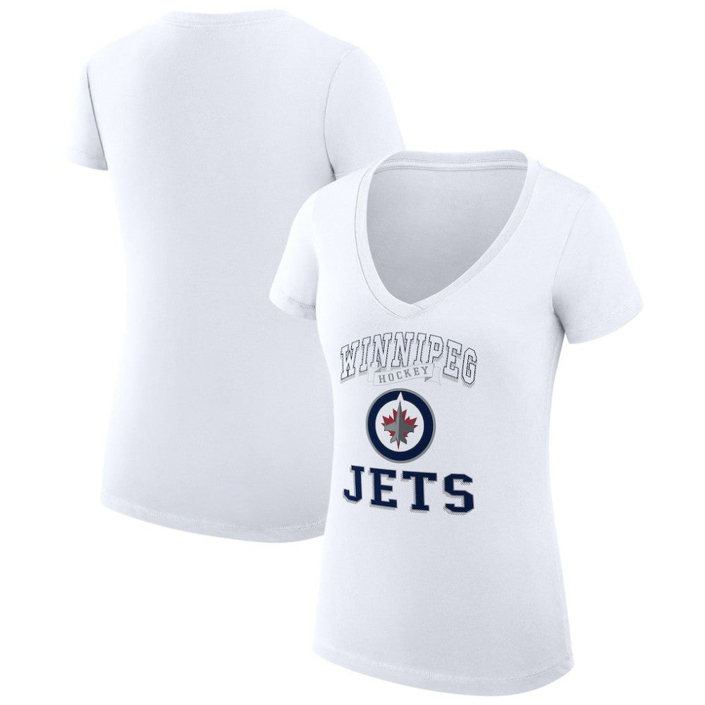 Winnipeg Jets G-III 4Her by Carl Banks Women's Super-Slim Fit Lightweight Team Logo Graphic V-Neck T-Shirt - White | NHL Clearance