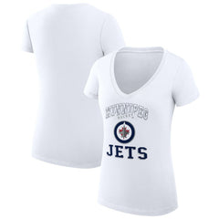 Winnipeg Jets G-III 4Her by Carl Banks Women's Super-Slim Fit Lightweight Team Logo Graphic V-Neck T-Shirt - White | NHL Clearance