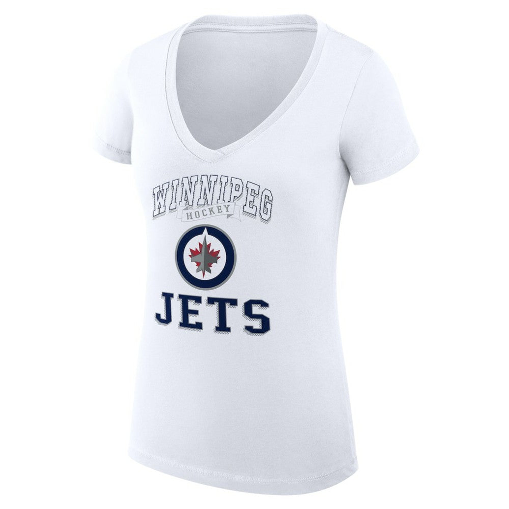Winnipeg Jets G-III 4Her by Carl Banks Women's Super-Slim Fit Lightweight Team Logo Graphic V-Neck T-Shirt - White | NHL Clearance