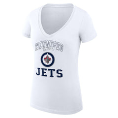 Winnipeg Jets G-III 4Her by Carl Banks Women's Super-Slim Fit Lightweight Team Logo Graphic V-Neck T-Shirt - White | NHL Clearance