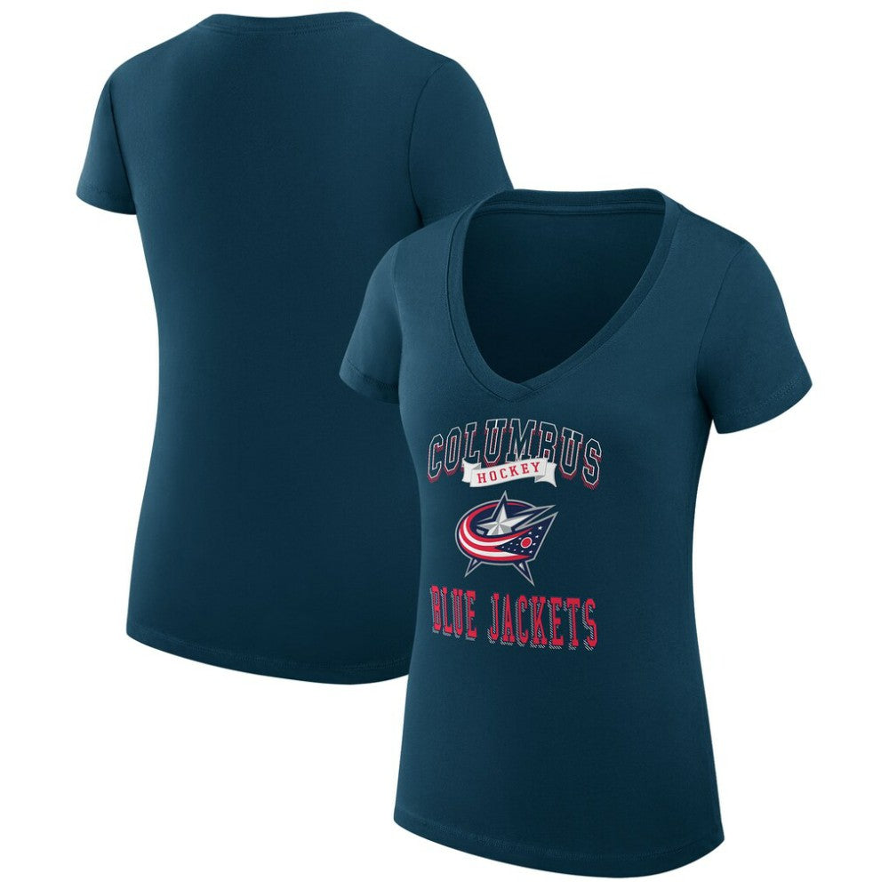 Columbus Blue Jackets G-III 4Her by Carl Banks Women's Super-Slim Fit Lightweight Team Logo Graphic V-Neck T-Shirt - Navy | NHL discount