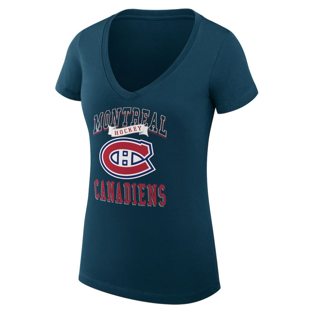 Montreal Canadiens G-III 4Her by Carl Banks Women's Super-Slim Fit Lightweight Team Logo Graphic V-Neck T-Shirt - Navy | NHL Lifestyle