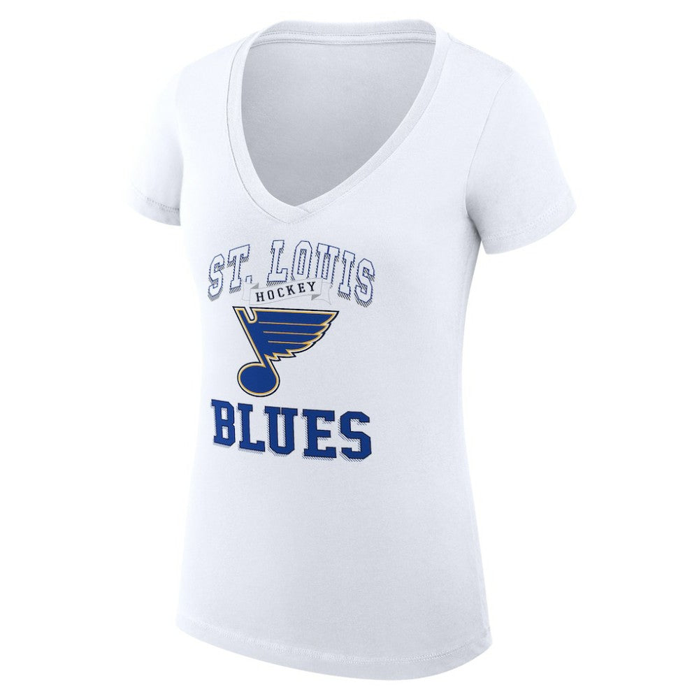 St. Louis Blues G-III 4Her by Carl Banks Women's Super-Slim Fit Lightweight Team Logo Graphic V-Neck T-Shirt - White | NHL near me