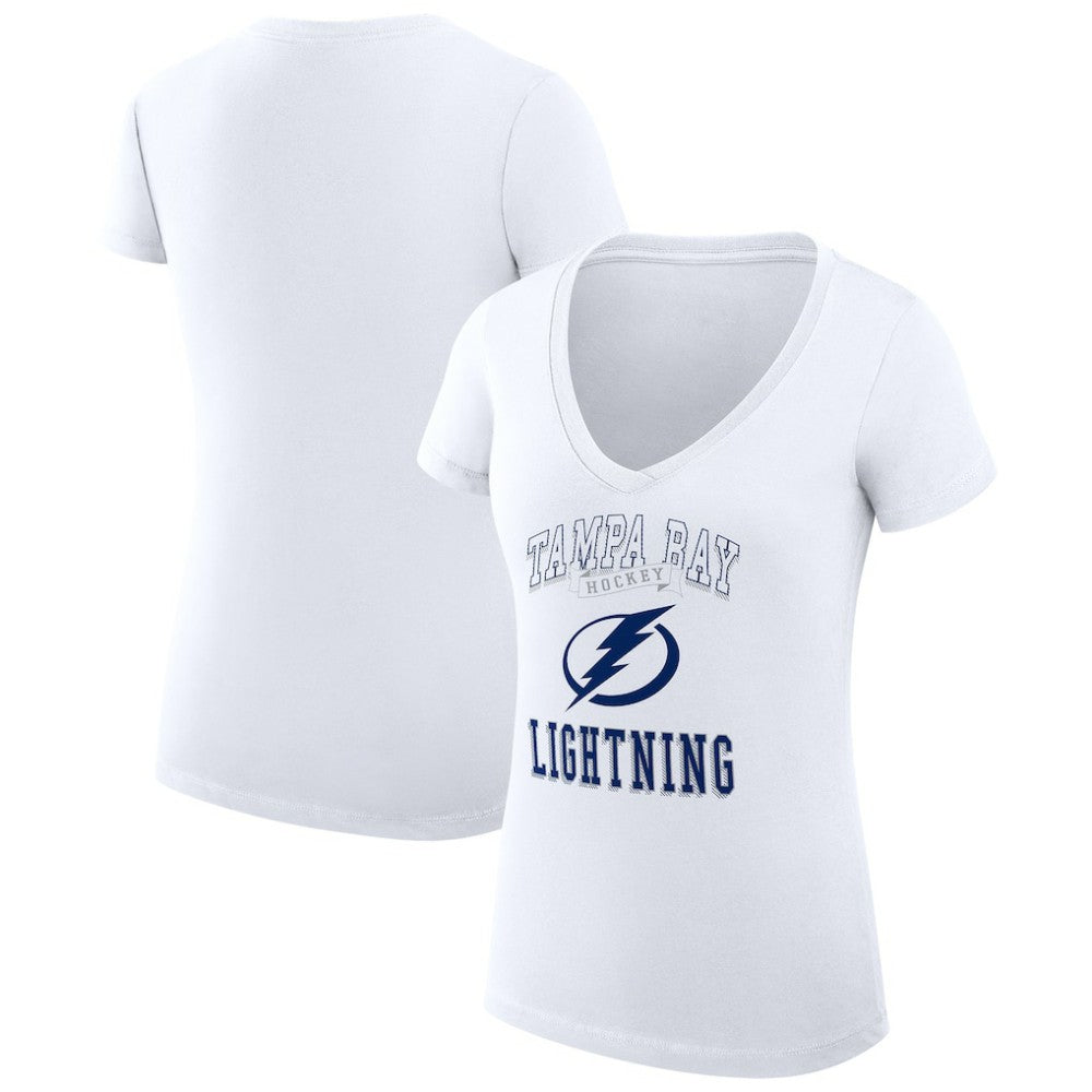 Tampa Bay Lightning G-III 4Her by Carl Banks Women's Super-Slim Fit Lightweight Team Logo Graphic V-Neck T-Shirt - White | NHL Clearance