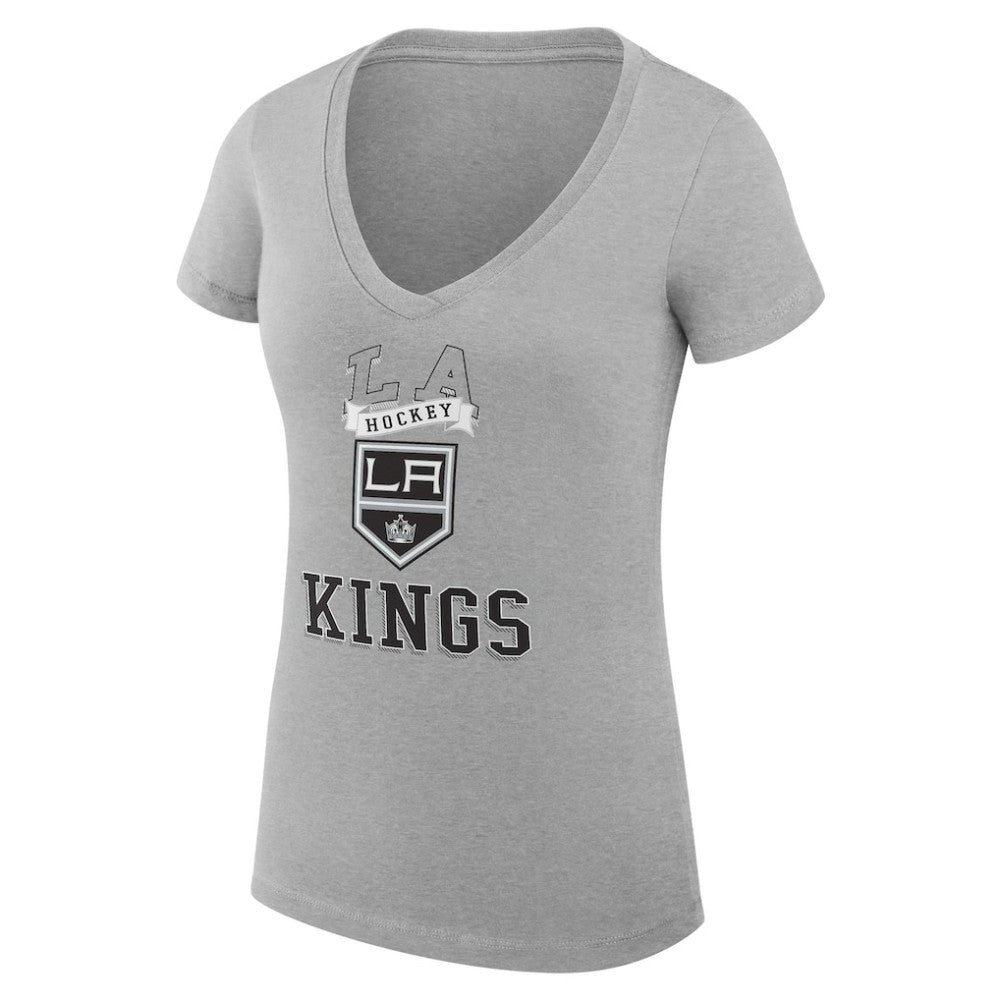 Los Angeles Kings G-III 4Her by Carl Banks Women's Super-Slim Fit Lightweight Team Logo Graphic V-Neck T-Shirt - Heather Gray | NHL Clearance