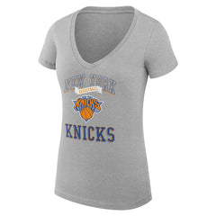 New York Knicks G-III 4Her by Carl Banks Women's Super-Slim Fit Lightweight Team Logo V-Neck T-Shirt Heather Gray