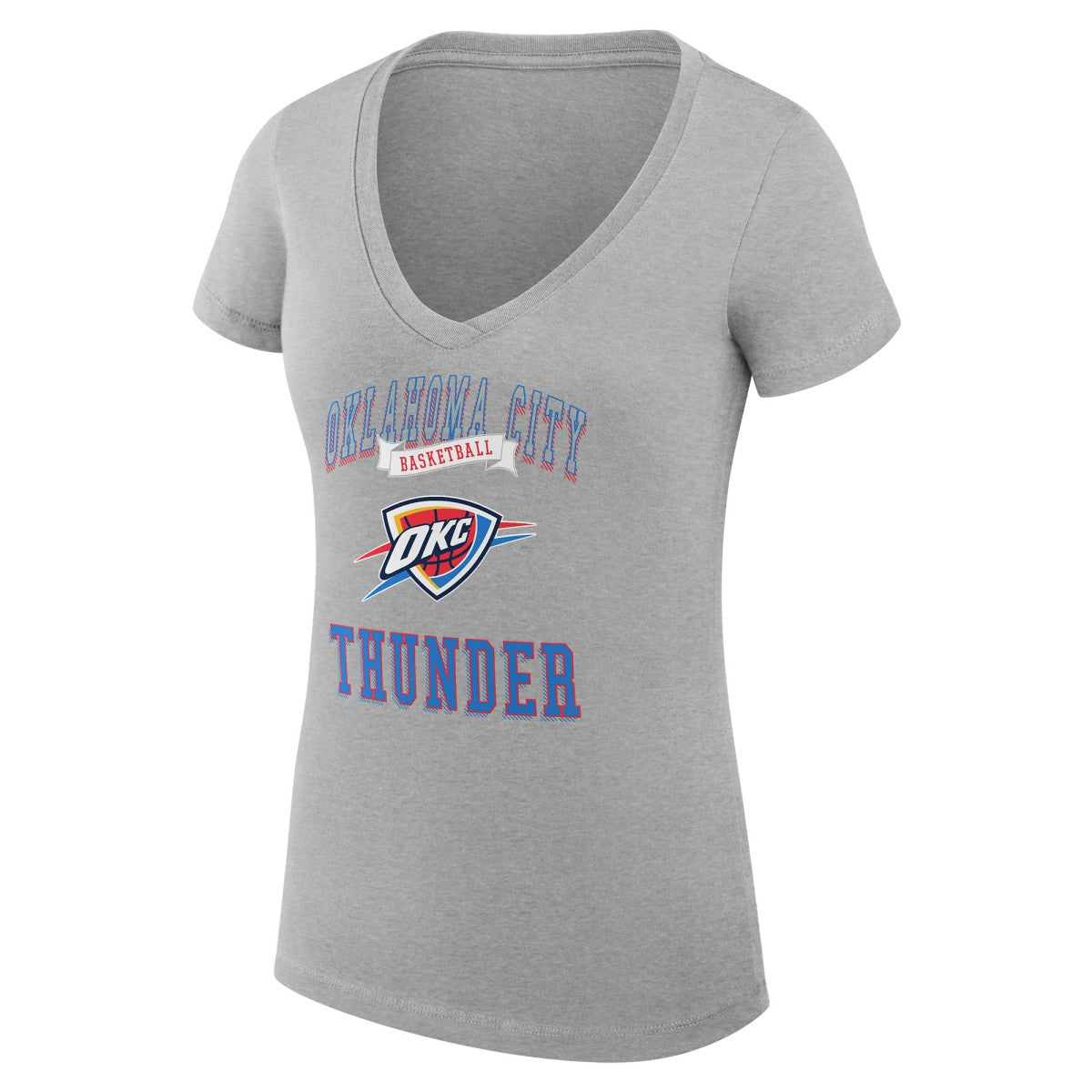 Oklahoma City Thunder G-III 4Her by Carl Banks Women's Super-Slim Fit Lightweight Team Logo V-Neck T-Shirt Heather Gray