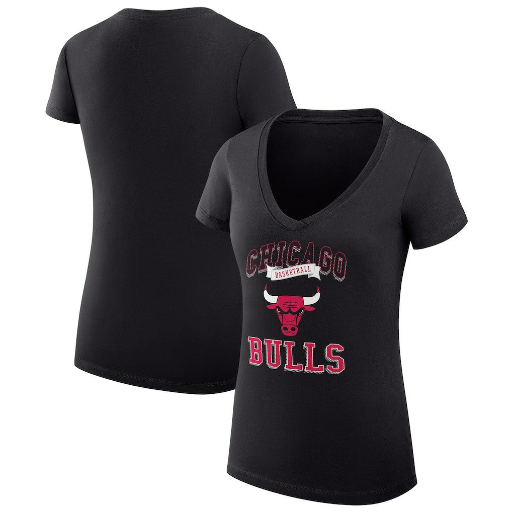 Chicago Bulls G-III 4Her by Carl Banks Women's Super-Slim Fit Lightweight Team Logo V-Neck T-Shirt Black