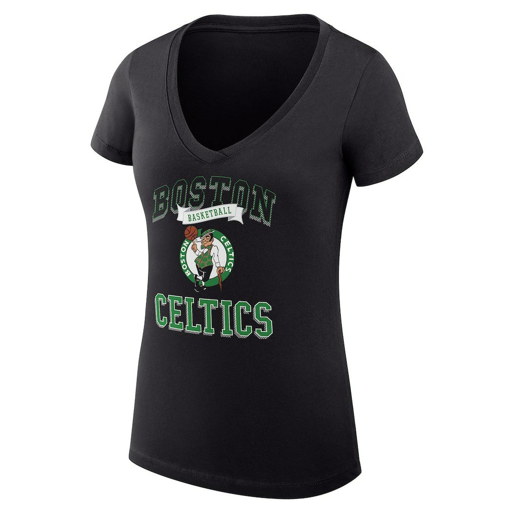 Boston Celtics G-III 4Her by Carl Banks Women's Super-Slim Fit Lightweight Team Logo V-Neck T-Shirt Black