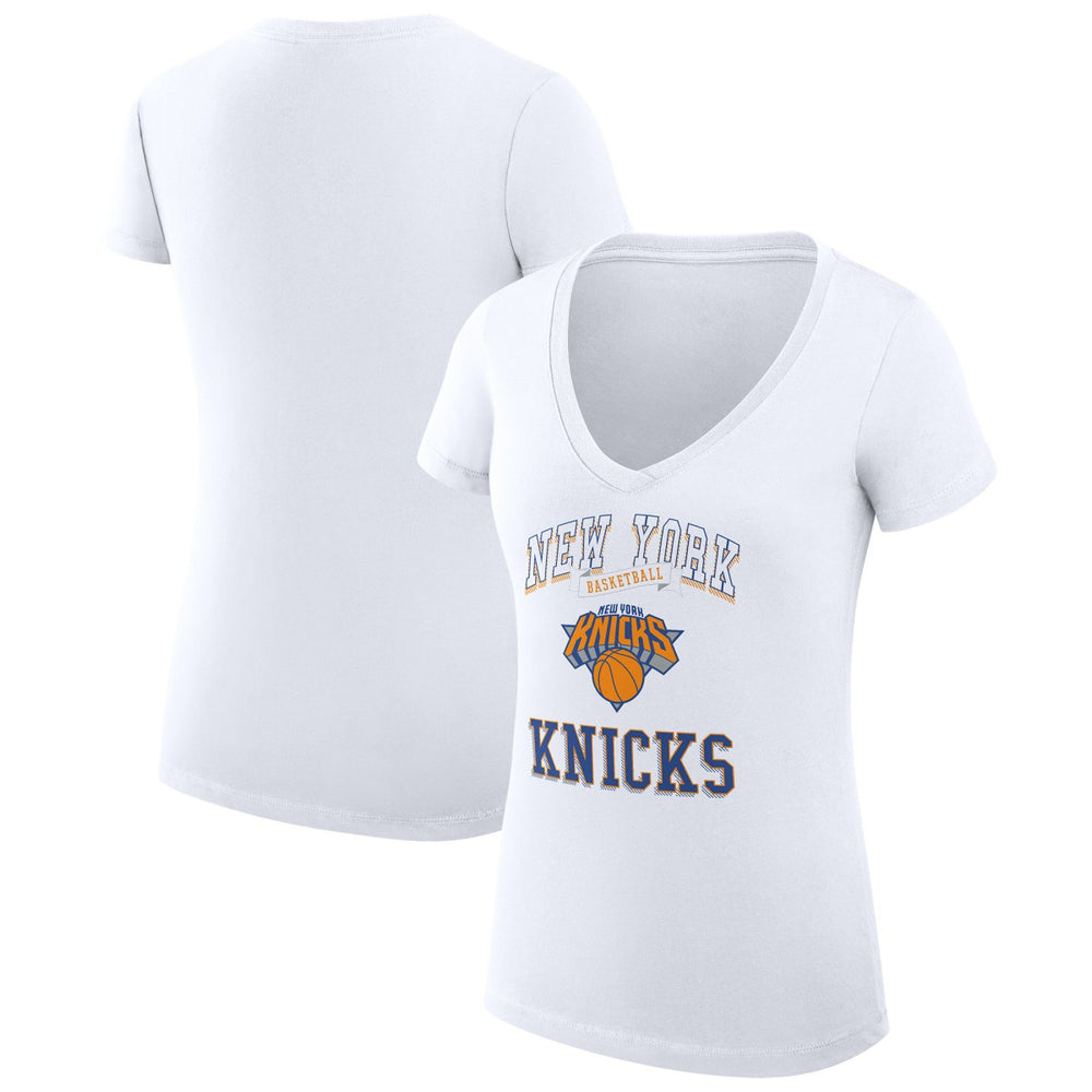 New York Knicks G-III 4Her by Carl Banks Women's Super-Slim Fit Lightweight Team Logo V-Neck T-Shirt White