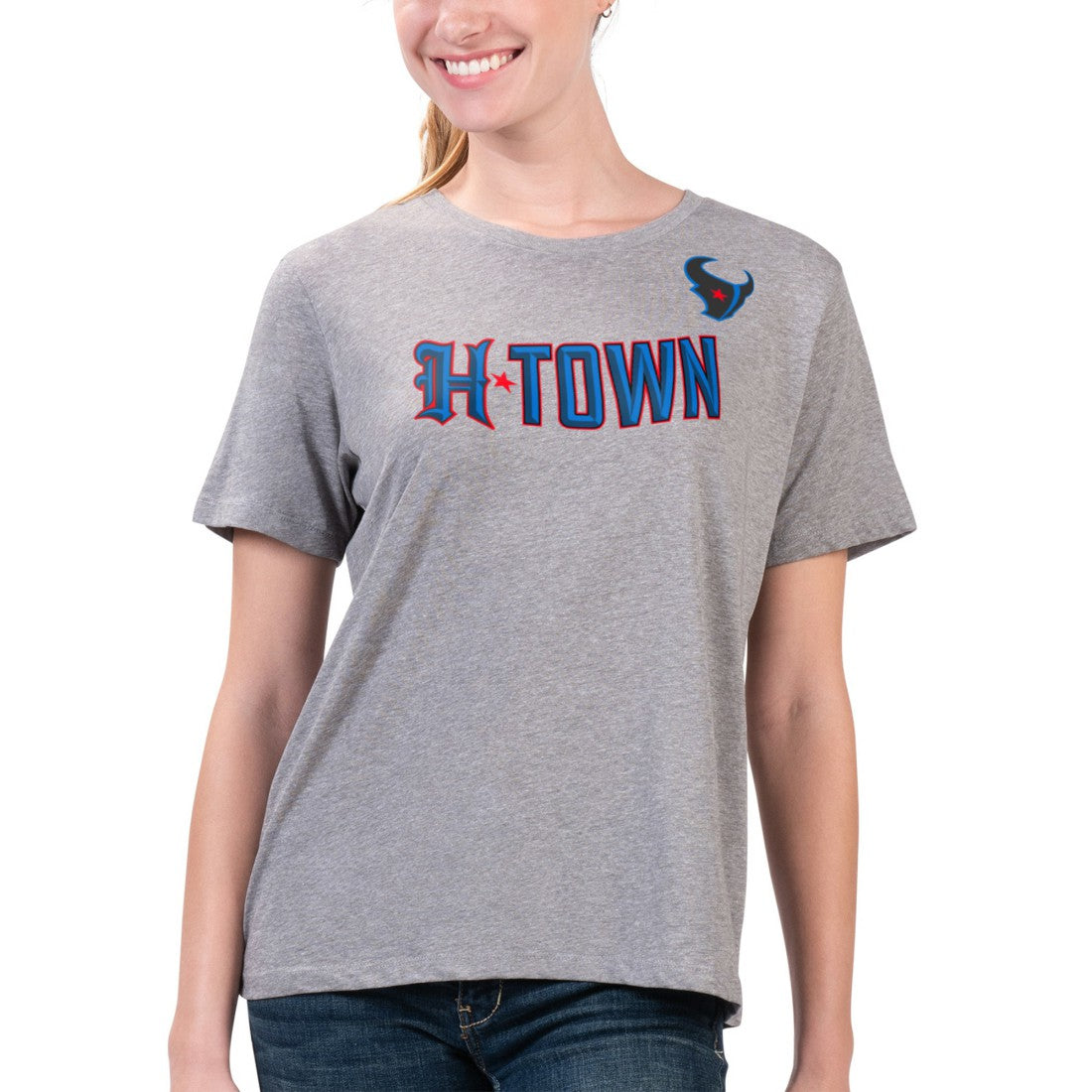 Houston Texans G-III 4Her by Carl Banks Women's Super-Slim Fit Lightweight H-Town T-Shirt - Heather Gray - NFL