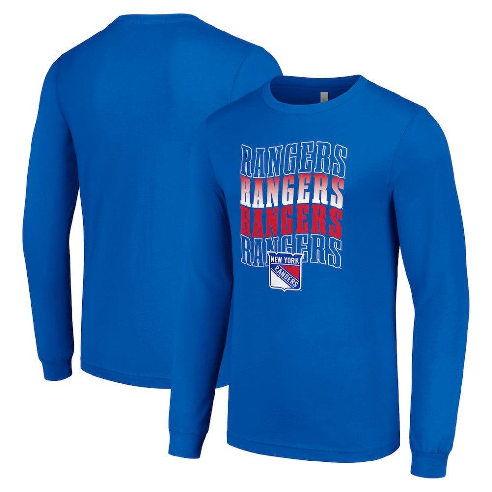New York Rangers Starter Four Team Name Logo Long Sleeve Graphic T-Shirt - Blue | NHL on sale