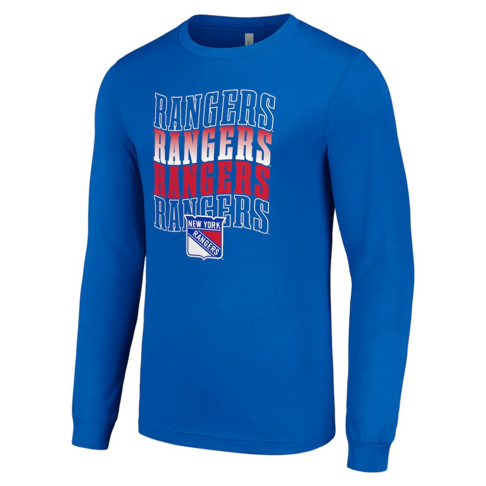 New York Rangers Starter Four Team Name Logo Long Sleeve Graphic T-Shirt - Blue | NHL on sale