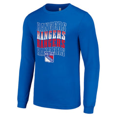 New York Rangers Starter Four Team Name Logo Long Sleeve Graphic T-Shirt - Blue | NHL on sale