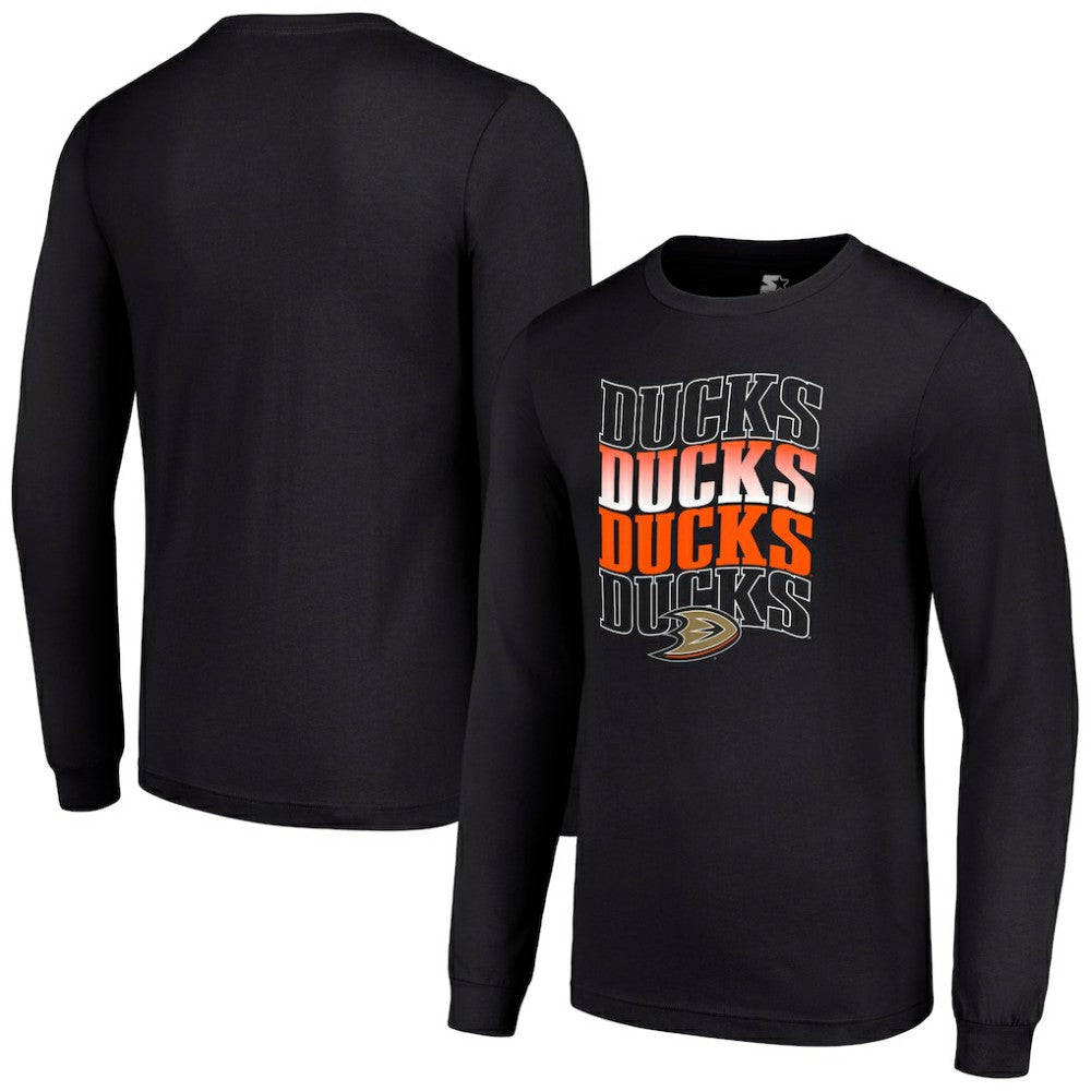 Anaheim Ducks Starter Four Team Name Logo Long Sleeve Graphic T-Shirt - Black | NHL Lifestyle