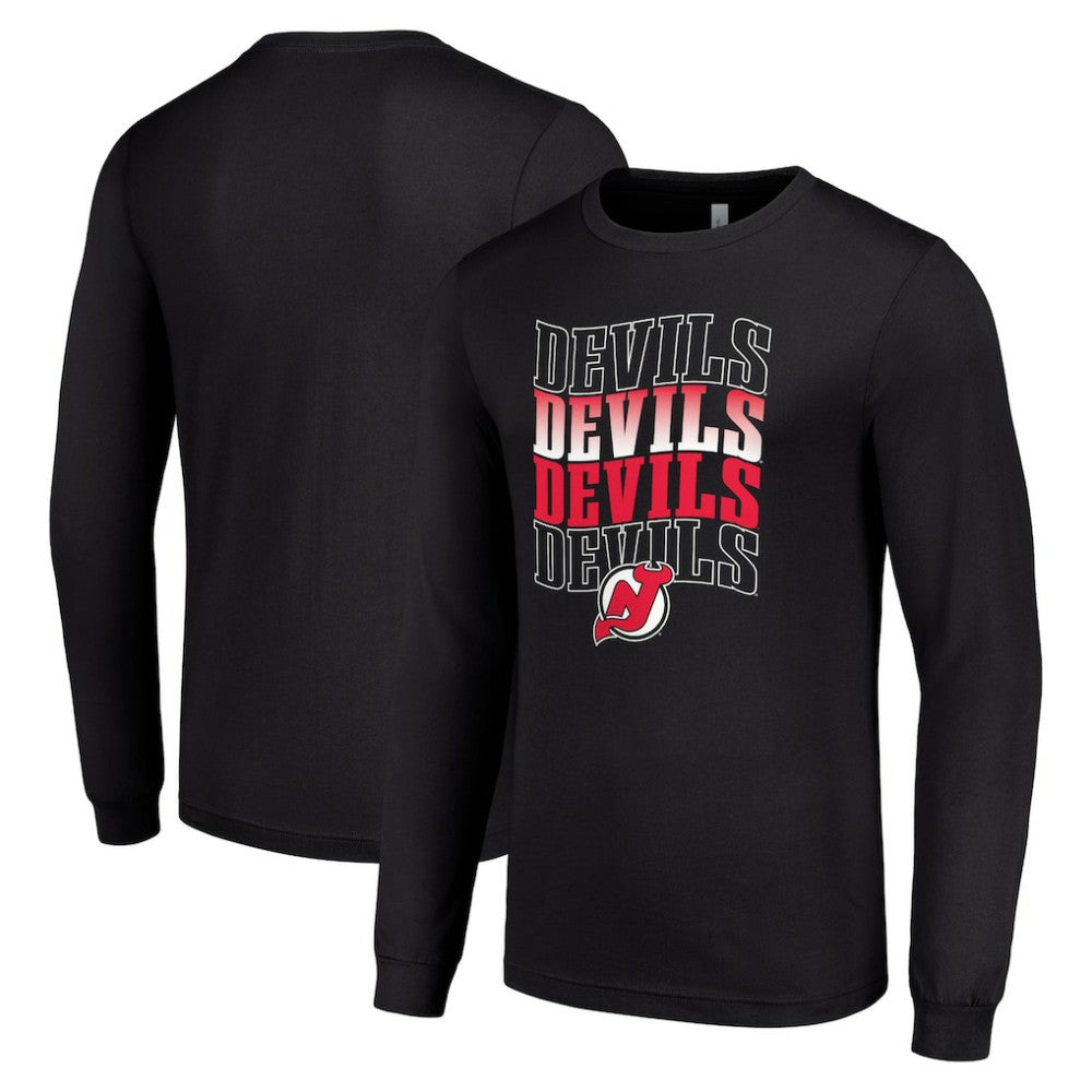 New Jersey Devils Starter Four Team Name Logo Long Sleeve Graphic T-Shirt - Black | NHL Lifestyle