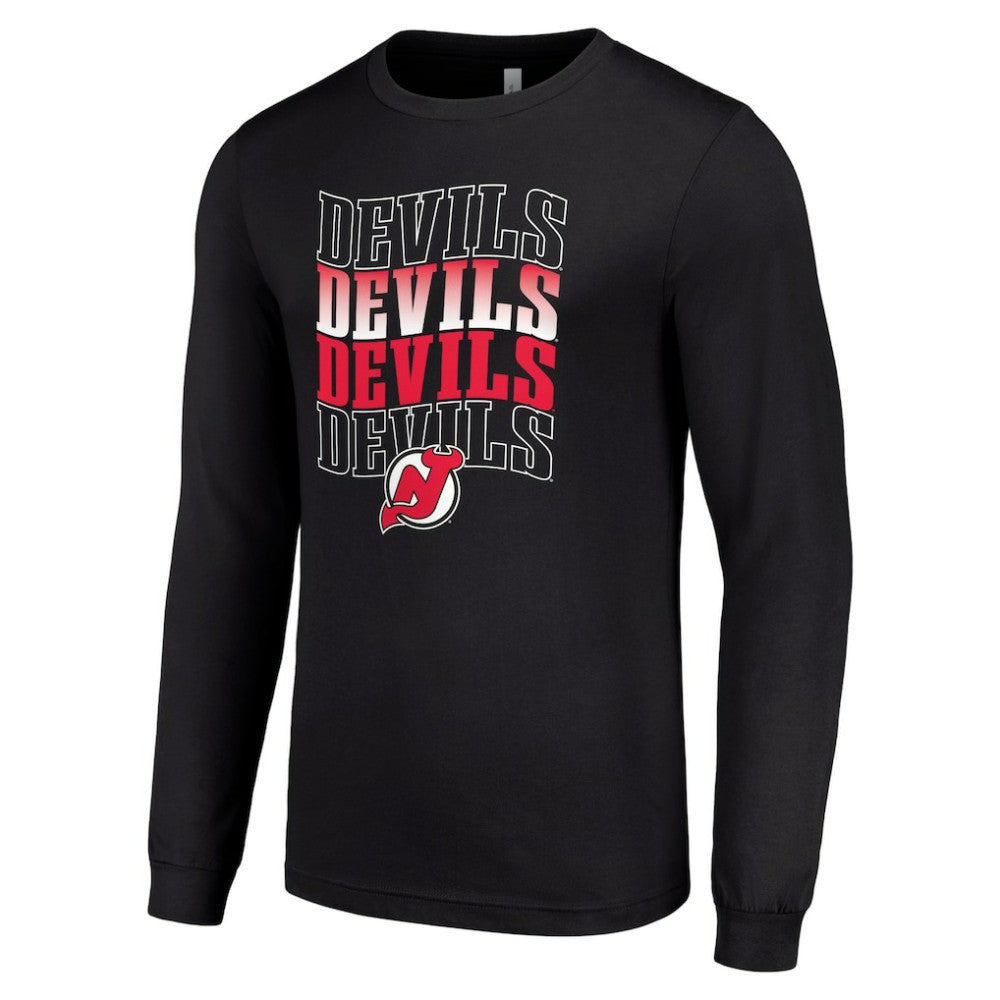 New Jersey Devils Starter Four Team Name Logo Long Sleeve Graphic T-Shirt - Black | NHL Lifestyle