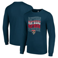 Florida Panthers Starter Four Team Name Logo Long Sleeve Graphic T-Shirt - Navy | NHL near me