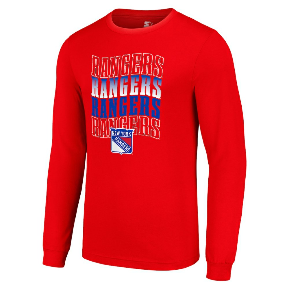 New York Rangers Starter Four Team Name Logo Long Sleeve Graphic T-Shirt - Red | NHL on sale