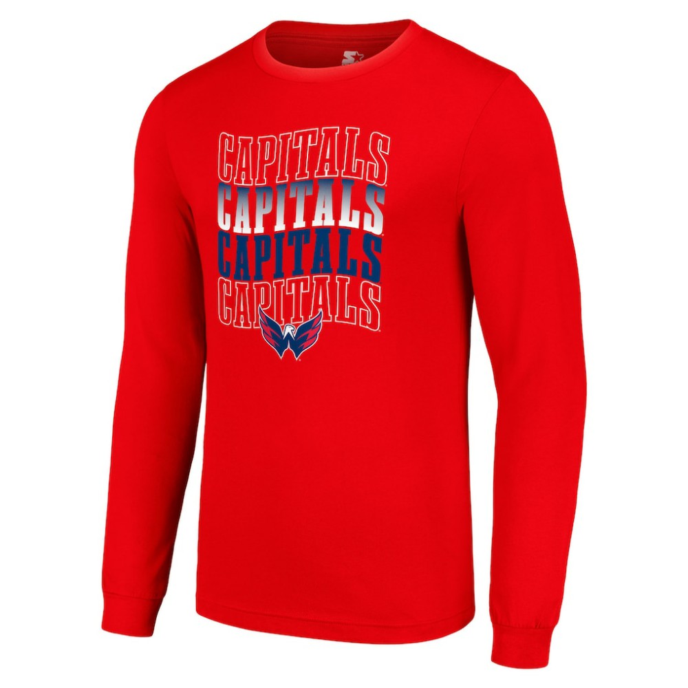 Washington Capitals Starter Four Team Name Logo Long Sleeve Graphic T-Shirt - Red | NHL Clearance