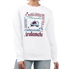 Colorado Avalanche G-III 4Her by Carl Banks Women's Collage Graphic Fleece Long Sleeve Pullover Sweatshirt - White | NHL on sale