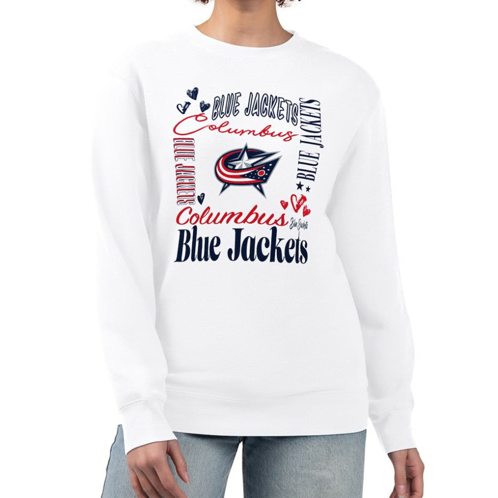 Columbus Blue Jackets G-III 4Her by Carl Banks Women's Collage Graphic Fleece Long Sleeve Pullover Sweatshirt - White | NHL sale