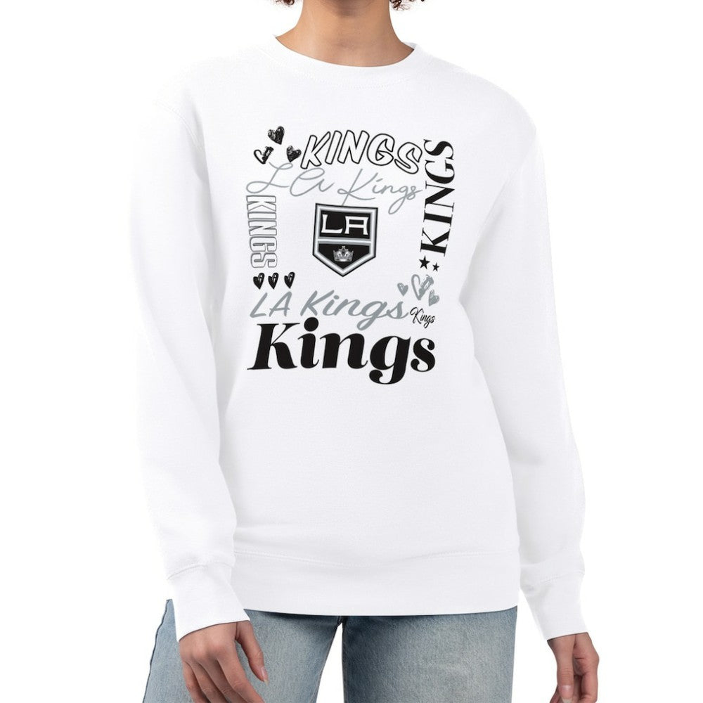 Los Angeles Kings G-III 4Her by Carl Banks Women's Collage Graphic Fleece Long Sleeve Pullover Sweatshirt - White | NHL Lifestyle