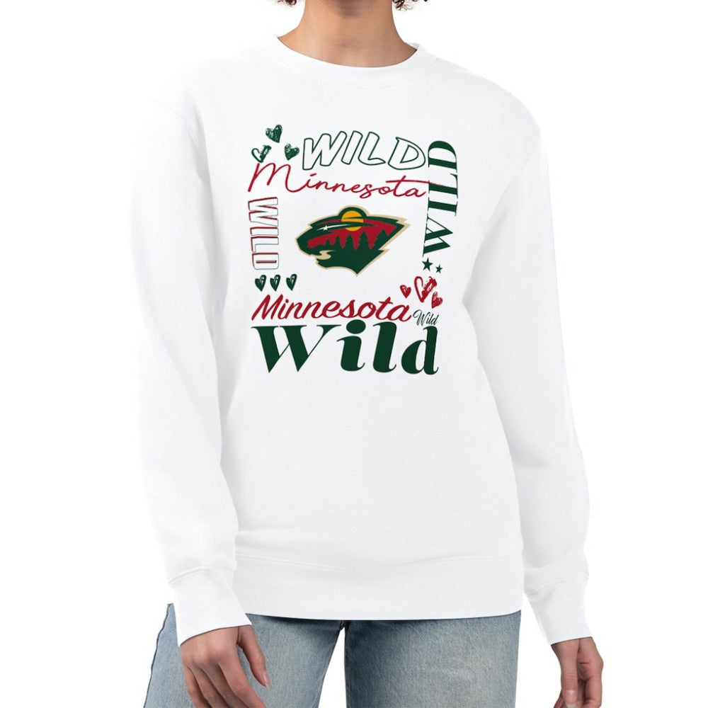 Minnesota Wild G-III 4Her by Carl Banks Women's Collage Graphic Fleece Long Sleeve Pullover Sweatshirt - White | NHL near me