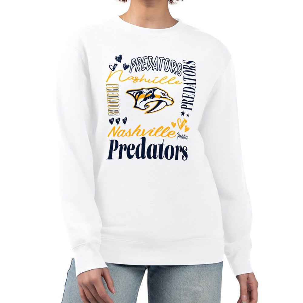 Nashville Predators G-III 4Her by Carl Banks Women's Collage Graphic Fleece Long Sleeve Pullover Sweatshirt - White | NHL near me