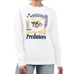 Nashville Predators G-III 4Her by Carl Banks Women's Collage Graphic Fleece Long Sleeve Pullover Sweatshirt - White | NHL near me