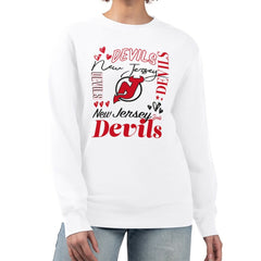 New Jersey Devils G-III 4Her by Carl Banks Women's Collage Graphic Fleece Long Sleeve Pullover Sweatshirt - White | NHL Lifestyle