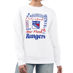 New York Rangers G-III 4Her by Carl Banks Women's Collage Graphic Fleece Long Sleeve Pullover Sweatshirt - White | NHL on sale