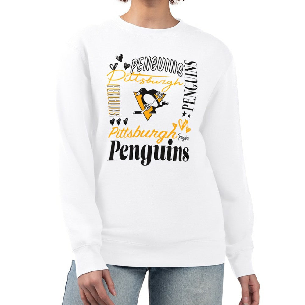 Pittsburgh Penguins G-III 4Her by Carl Banks Women's Collage Graphic Fleece Long Sleeve Pullover Sweatshirt - White | NHL on sale