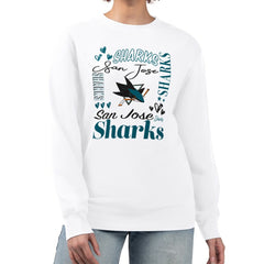 San Jose Sharks G-III 4Her by Carl Banks Women's Collage Graphic Fleece Long Sleeve Pullover Sweatshirt - White | NHL Lifestyle