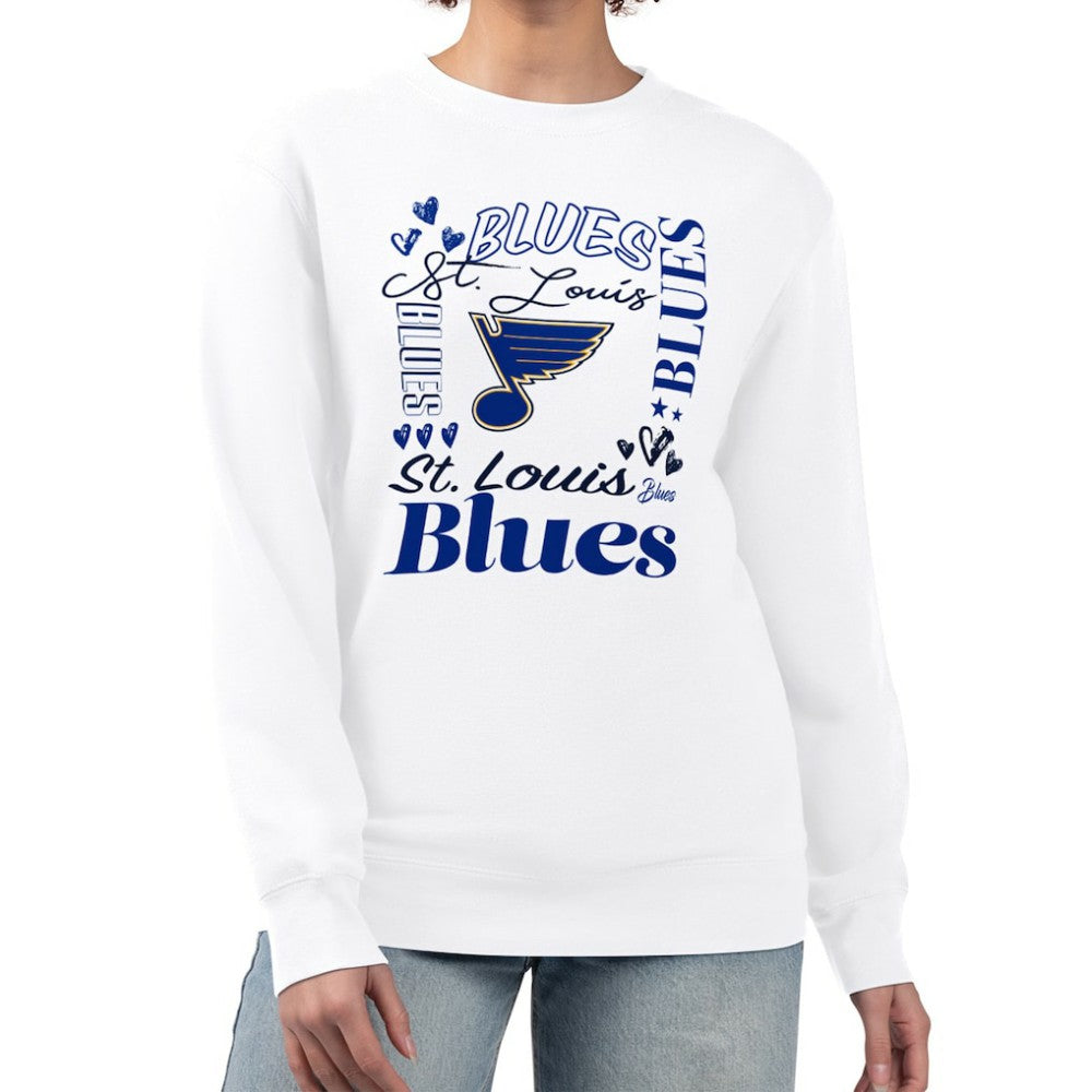 St. Louis Blues G-III 4Her by Carl Banks Women's Collage Graphic Fleece Long Sleeve Pullover Sweatshirt - White | NHL near me