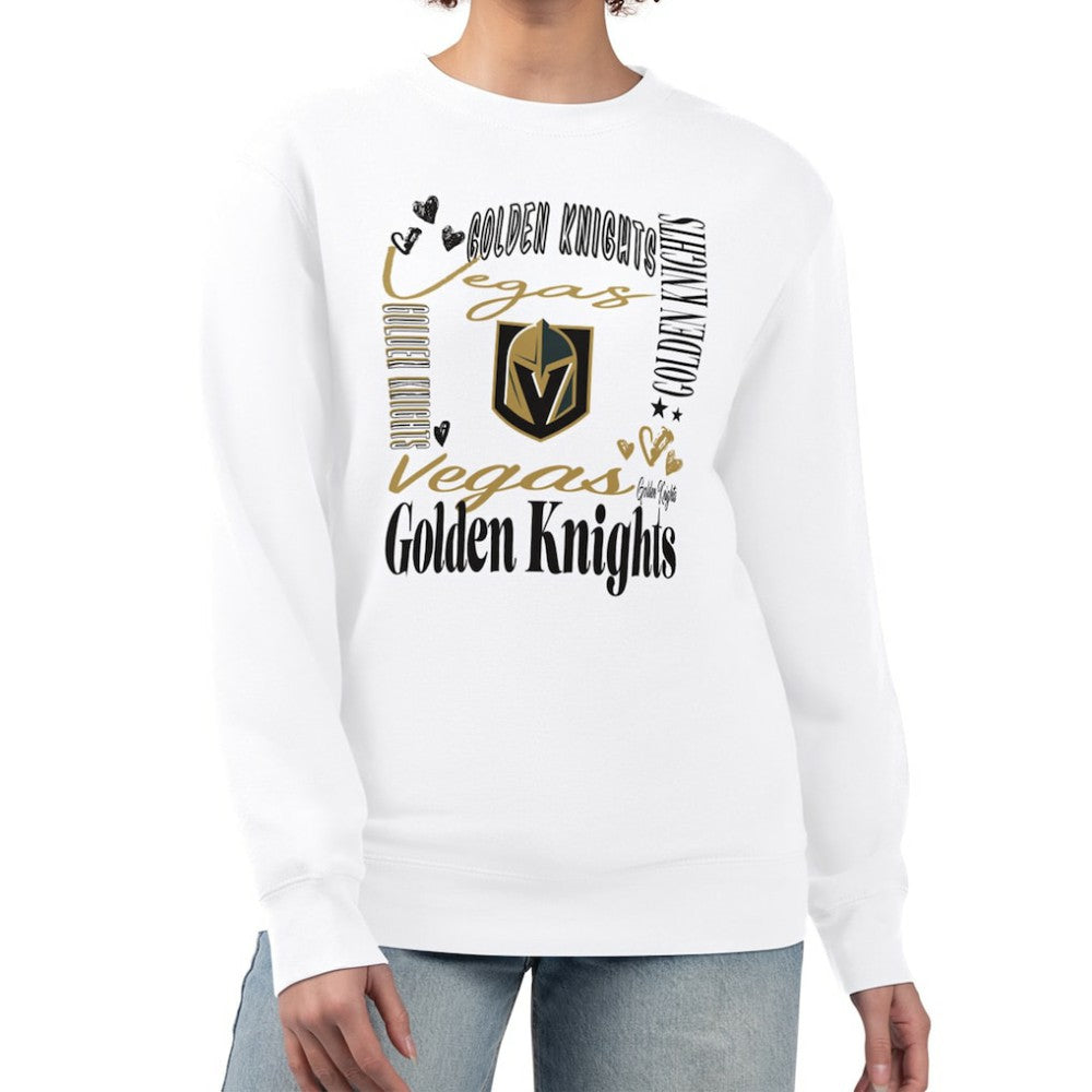 Vegas Golden Knights G-III 4Her by Carl Banks Women's Collage Graphic Fleece Long Sleeve Pullover Sweatshirt - White | NHL Clearance