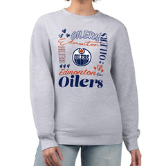 Edmonton Oilers G-III 4Her by Carl Banks Women's Collage Graphic Fleece Long Sleeve Pullover Sweatshirt - Heather Gray | NHL near me