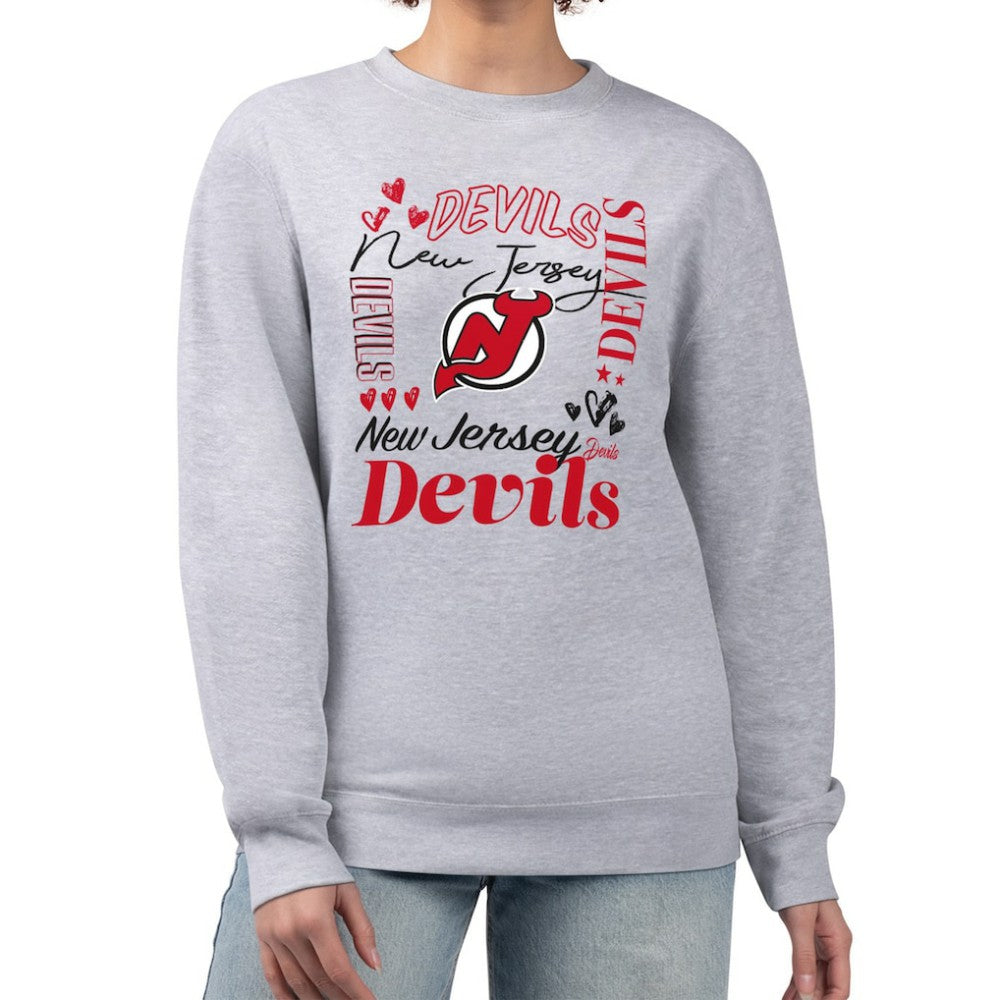 New Jersey Devils G-III 4Her by Carl Banks Women's Collage Graphic Fleece Long Sleeve Pullover Sweatshirt - Heather Gray | NHL online