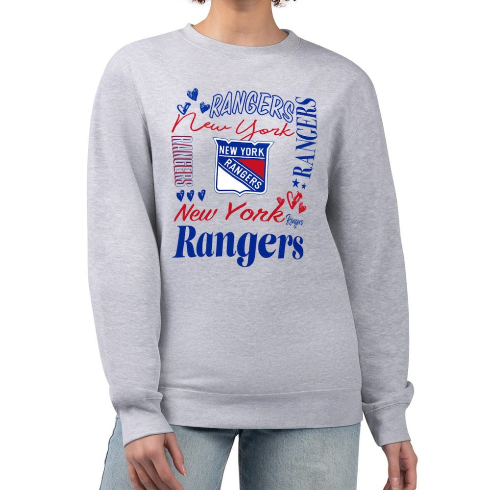 New York Rangers G-III 4Her by Carl Banks Women's Collage Graphic Fleece Long Sleeve Pullover Sweatshirt - Heather Gray | NHL near me