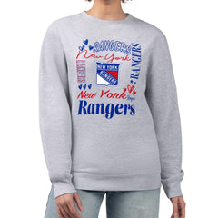 New York Rangers G-III 4Her by Carl Banks Women's Collage Graphic Fleece Long Sleeve Pullover Sweatshirt - Heather Gray | NHL near me