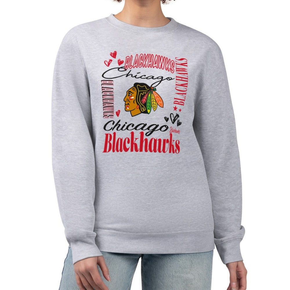 Chicago Blackhawks G-III 4Her by Carl Banks Women's Collage Graphic Fleece Long Sleeve Pullover Sweatshirt - Heather Gray | NHL on sale