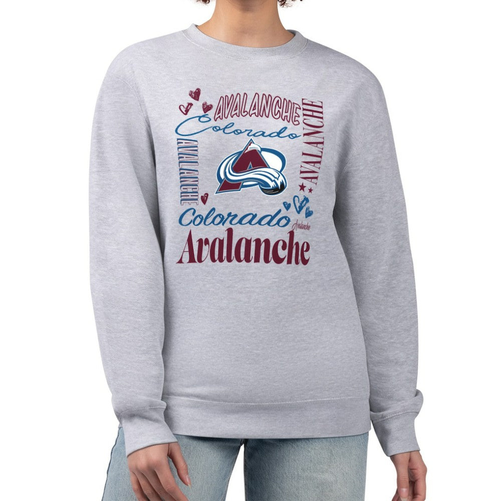Colorado Avalanche G-III 4Her by Carl Banks Women's Collage Graphic Fleece Long Sleeve Pullover Sweatshirt - Heather Gray | NHL near me
