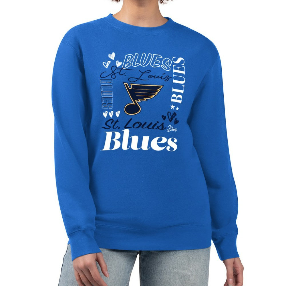 St. Louis Blues G-III 4Her by Carl Banks Women's Collage Graphic Fleece Long Sleeve Pullover Sweatshirt - Blue | NHL near me